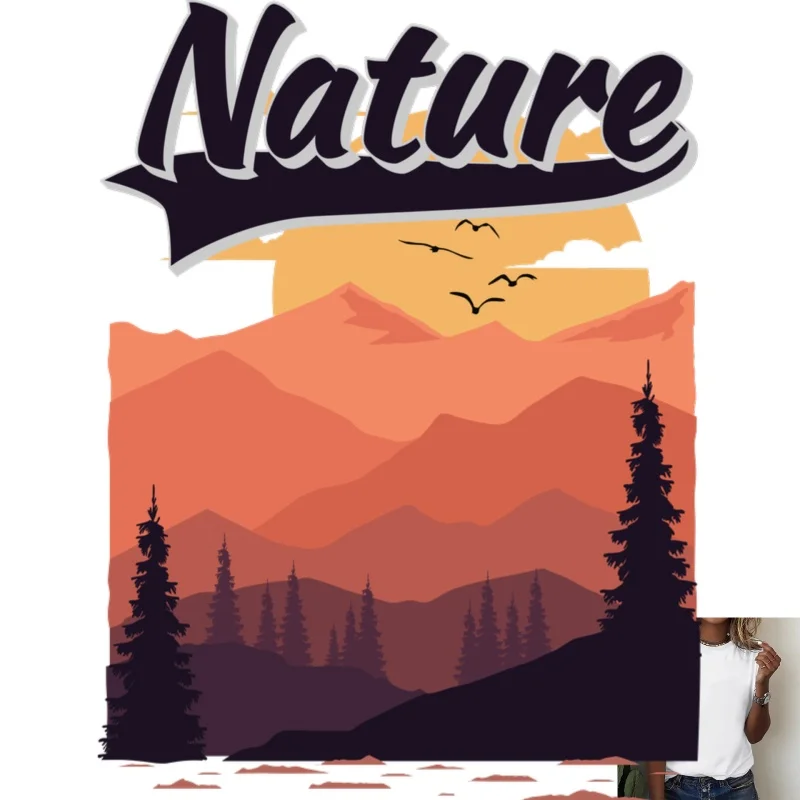 Nature - Themed Mountain Sunset Heat Transfer White Ink Iron - on Design, Suitable for T - shirts/Canvas Bags/Clothing, Outdoor
