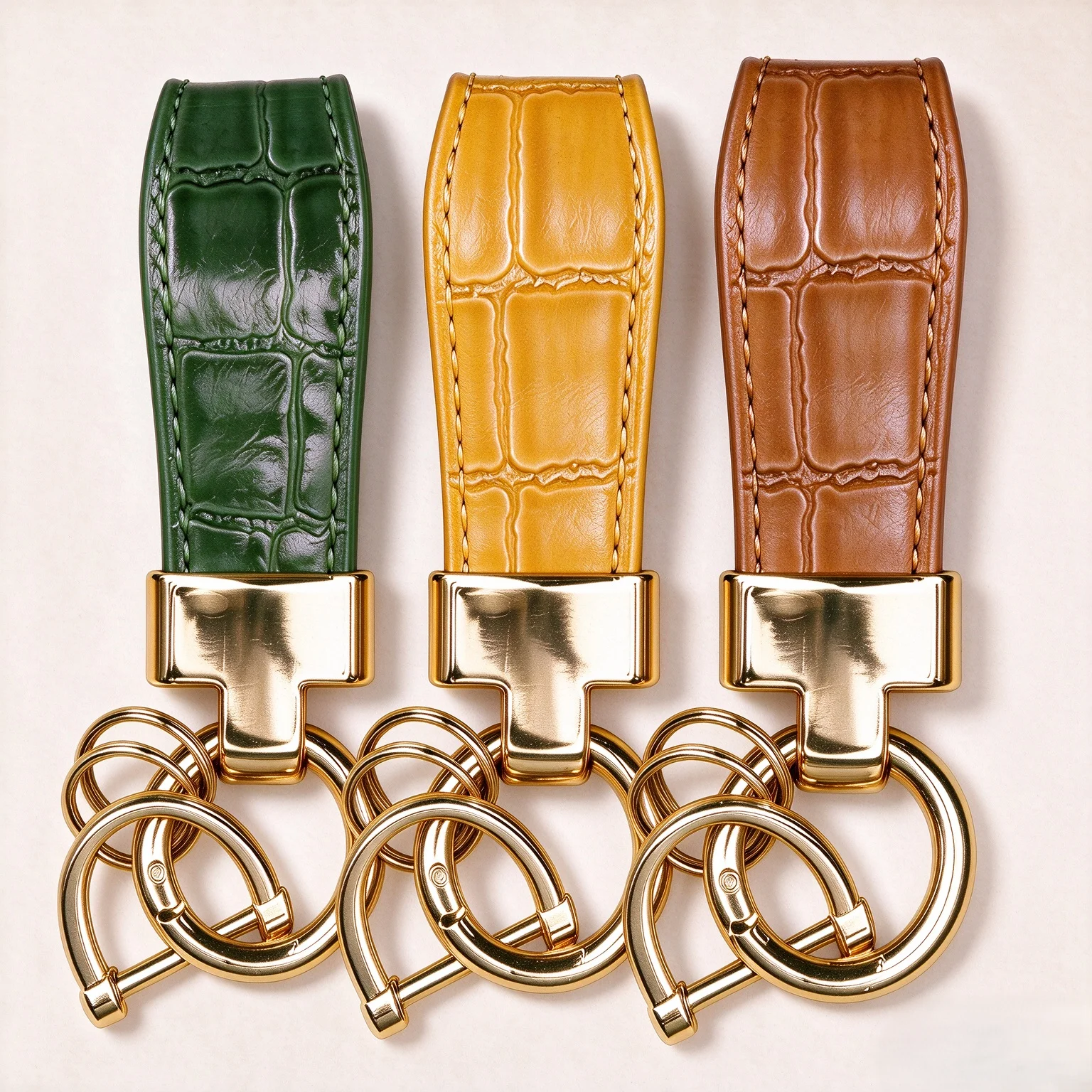 Luxury Candy Crocodile Grain Leather Keychain Gold Tone Metal Car Key Ornament Bag Accessory Charm Pendant Gift for Women Men