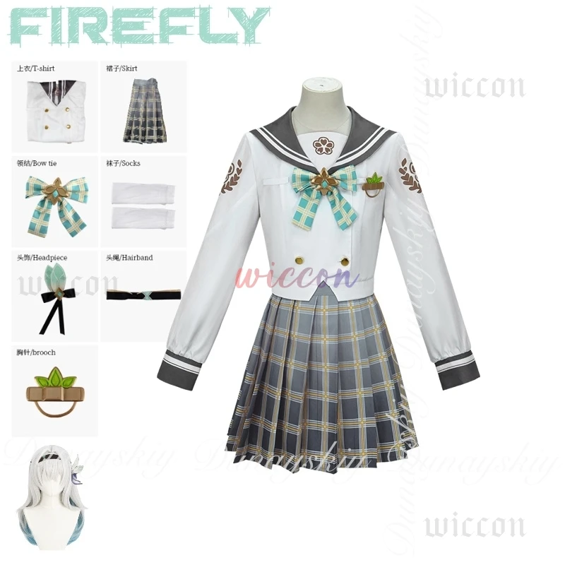 

Honkai: Star Rail Game Firefly Cosplay One Character With Gray Gradient Wig With Spring Gift JK Uniform Cosplay Costume Full Set