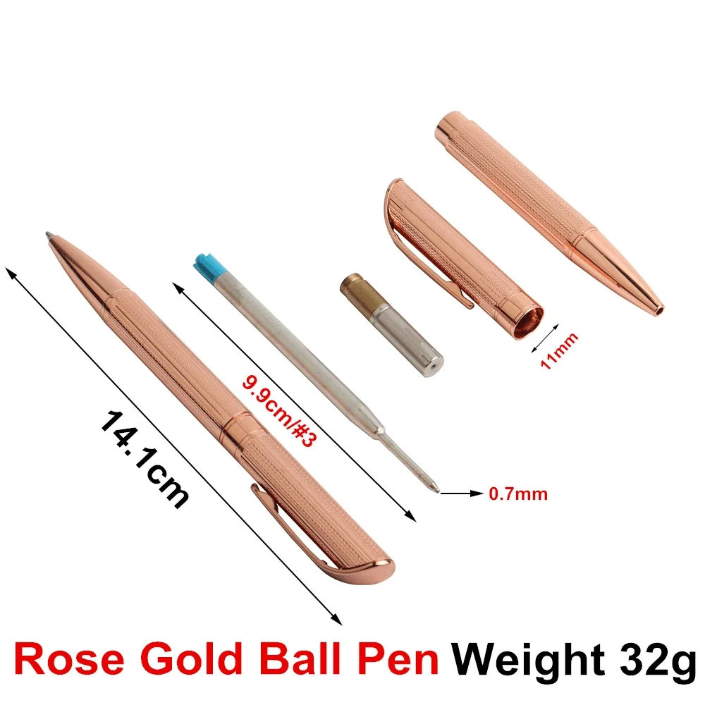 1PC Heavy Rose Gold Ballpoint Pen Metal Material Ball Pen For School Office Rotating Style Ink Color Black Blue Writing 0.7mm