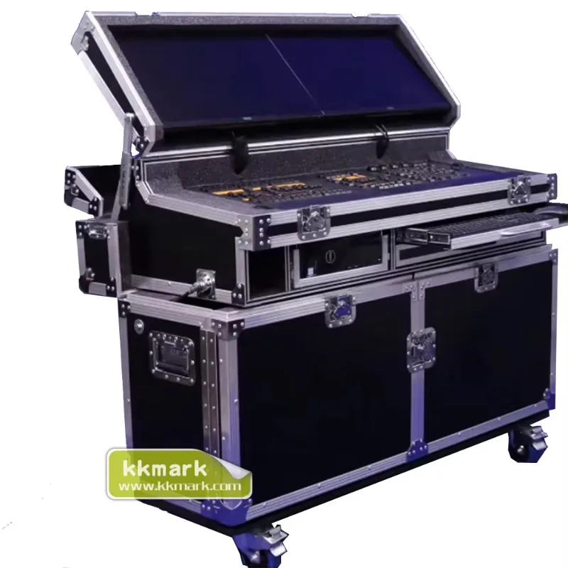 KKMARK Flight case MA Lighting Desk Cabinrt Model With Wing Pc and Mo nitor