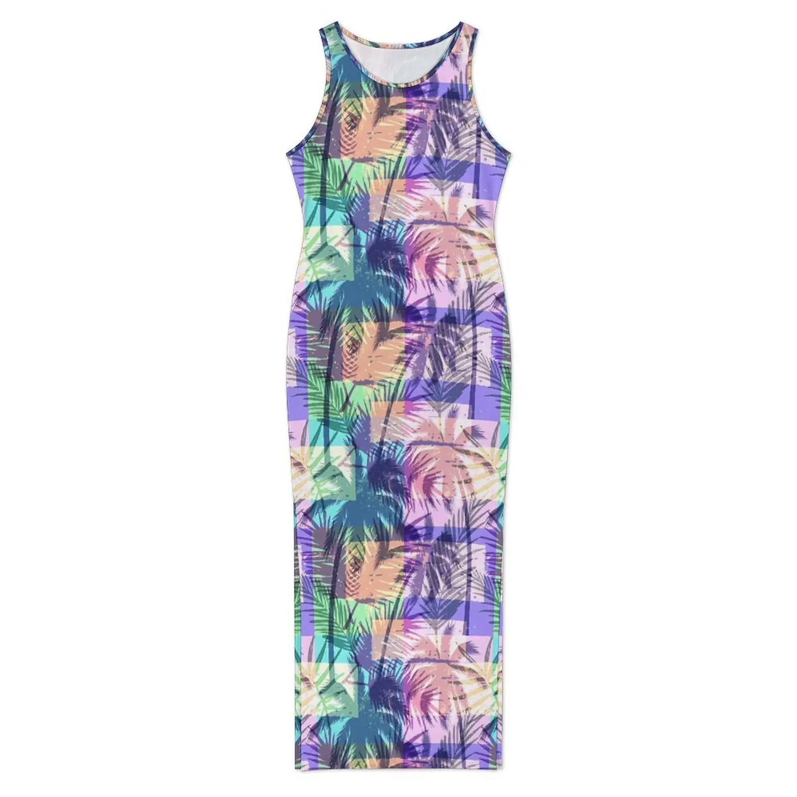 Women Bodycon Dress Pretty Abstract Palm Trees Maxi Dresses Summer Tropical Print Sleeveless Fashion Pattern Dress Large Size
