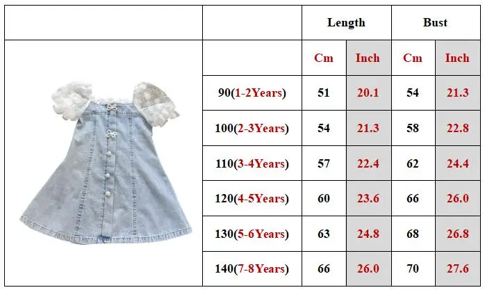 Children Girl Dress Fashion Lace Puff Sleeve Denim Kid Dress Elegant Pearl Princess Dress Baby Girl Clothes Casual Infant A1212