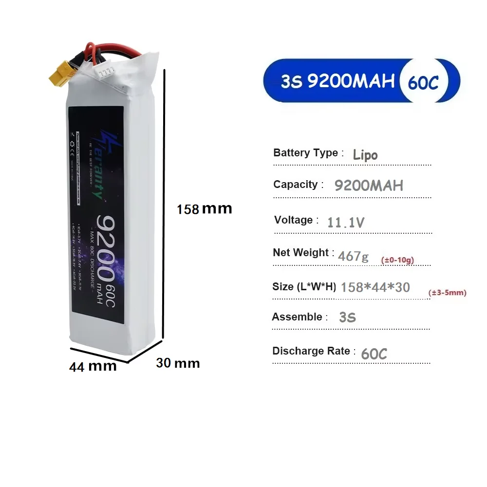 11.1V 3S LiPo Battery 60C 8000 8500 8800 9200 9800 10400mAh Deans T Connector XT60 Plug Polymer Batteries RC Car Drone Model Toy