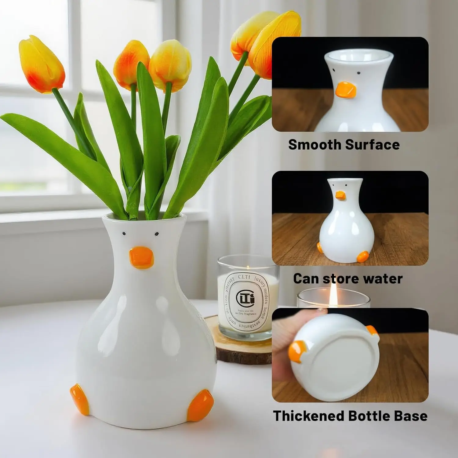 Creative Cartoon Ceramic Vase Cute Duck Flower Arrangement Hydroponic Home Decor Living Room Foyer Decoration