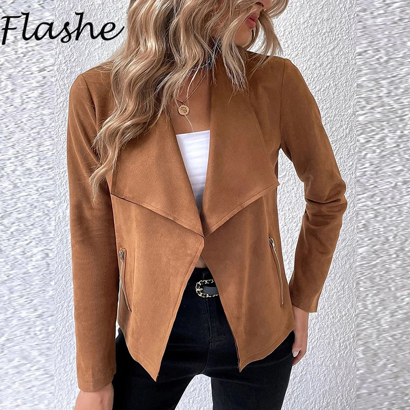 Fashion Coat Women Jacket Solid Turn Down Collar Long Sleeve Casual Jackets For Women Elegant Short Coat Outwear