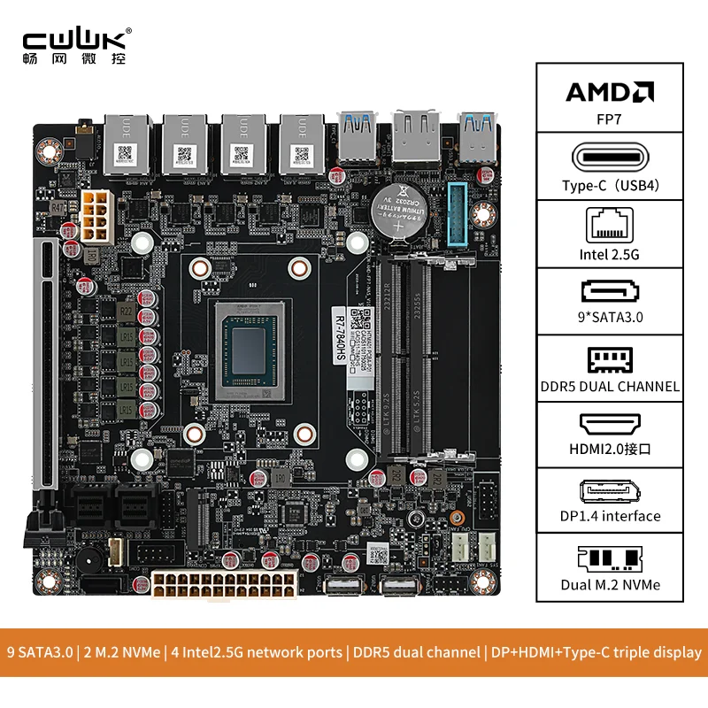 CWWK AMD-7940HS/8845HS 8 베이/9 베이 NAS/USB4/40G 속도 8K 디스플레이, 4 네트워크 2.5G/9 SATA/PCIE X16 ITX 마더보드