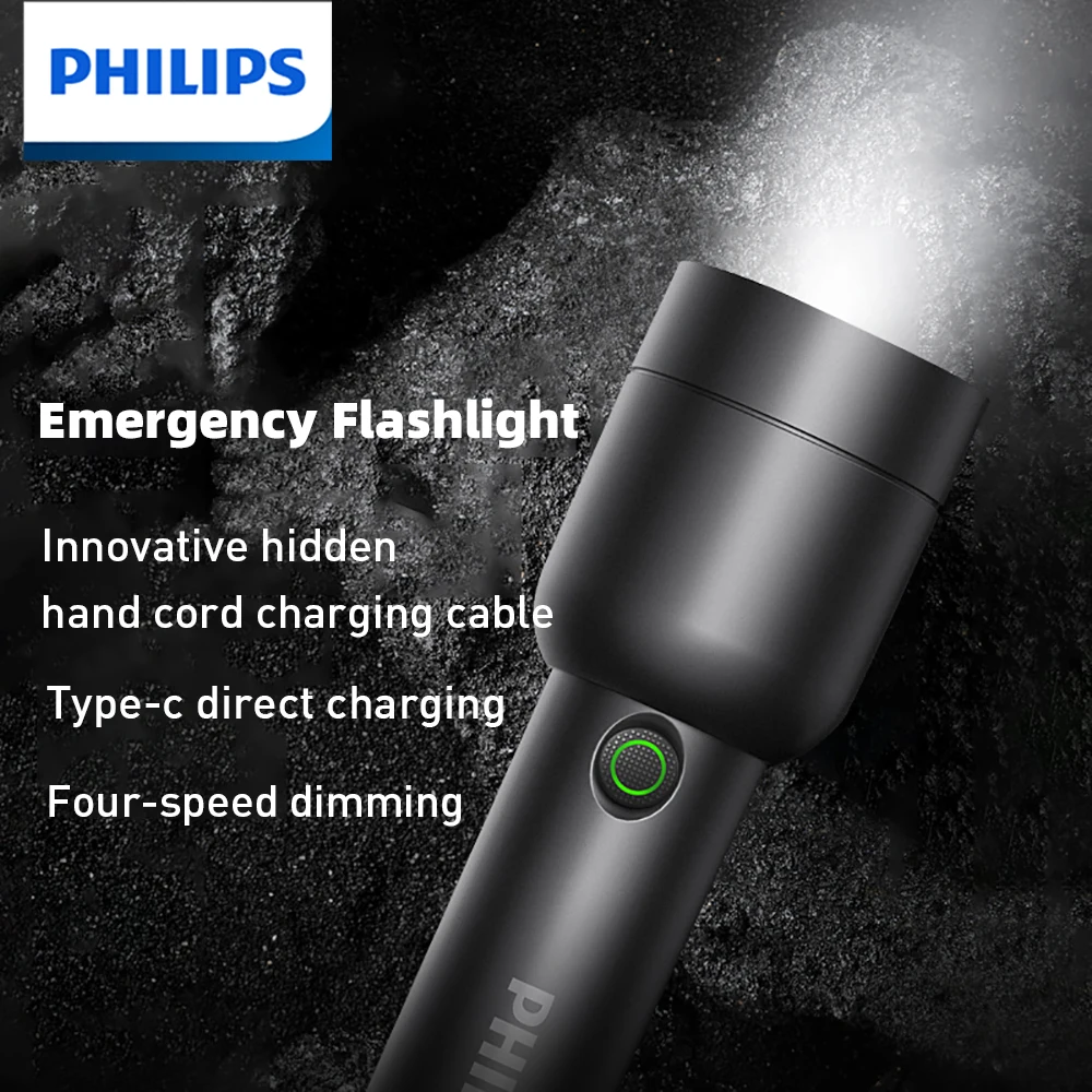 Philips Mini LED Flashlight Pocket Light USB Rechargeable Flashlight Camping Emergency Lantern Work Multifunctional Flashlight