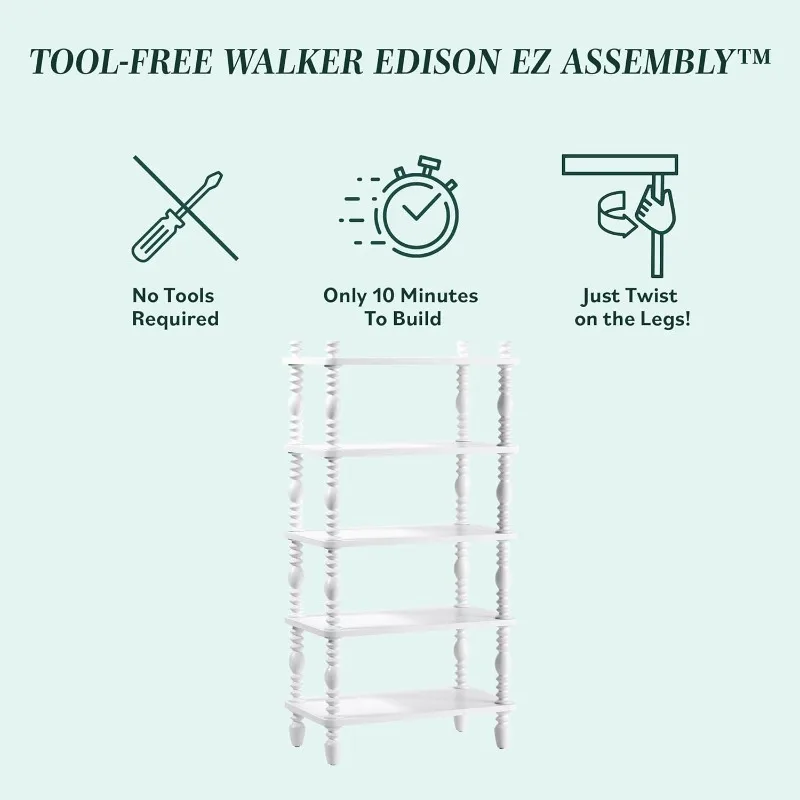 خزانة كتب خشبية تقليدية ممتازة للأطفال من Edison EZ Assembly، رف كتب حديث للمزرعة، 5 أرفف مغزل مفتوحة، خشب قصير