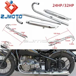 Motorcycle Steel Muffler Tube 24/32HP Complete System Fishtail Exhaust Pipe Mufflers For BMW M72 K750 KS750 R12 R75 Ural Sidecar