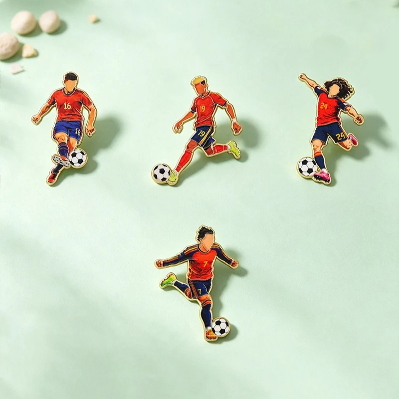 Creative Cartoon Football Player Brooch Fans Gift Memorial Accessories Alloy Drip Oil Badges Pins DIY Clothing Bags Hat T-shirt