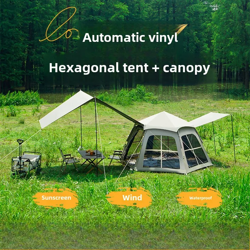 

Tent canopy in one 2-in-1 Outdoor camping picnic portable camping UV proof vinyl hex tent