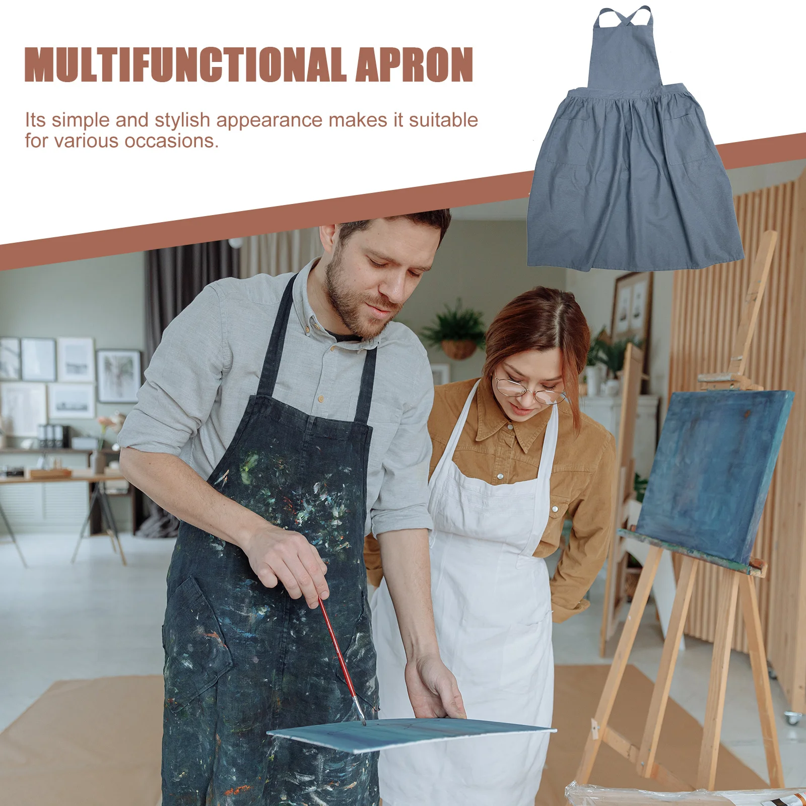 

Kitchen Apron Aprons for Women Work Cooking Adjustable Strap Cotton Linen With Pocket
