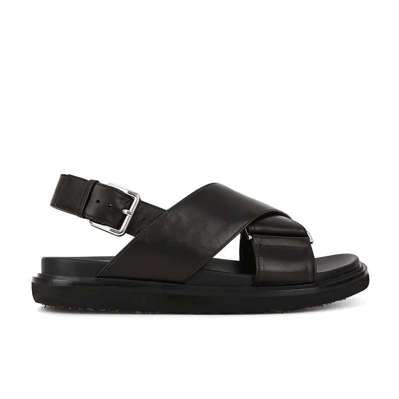 TOPHQWS-Sandalias planas de piel auténtica para mujer, zapatos romanos de plataforma, informales, de marca de lujo, tendencia de verano, 2024
