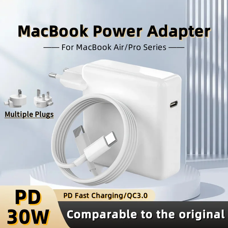 

Адаптер питания USB-C мощностью 30 Вт для MacBook Air/Pro — быстрое зарядное устройство PD, совместимое с MacBook 12/13/15 дюймов, iPad Pro, iPhone 15/14/13