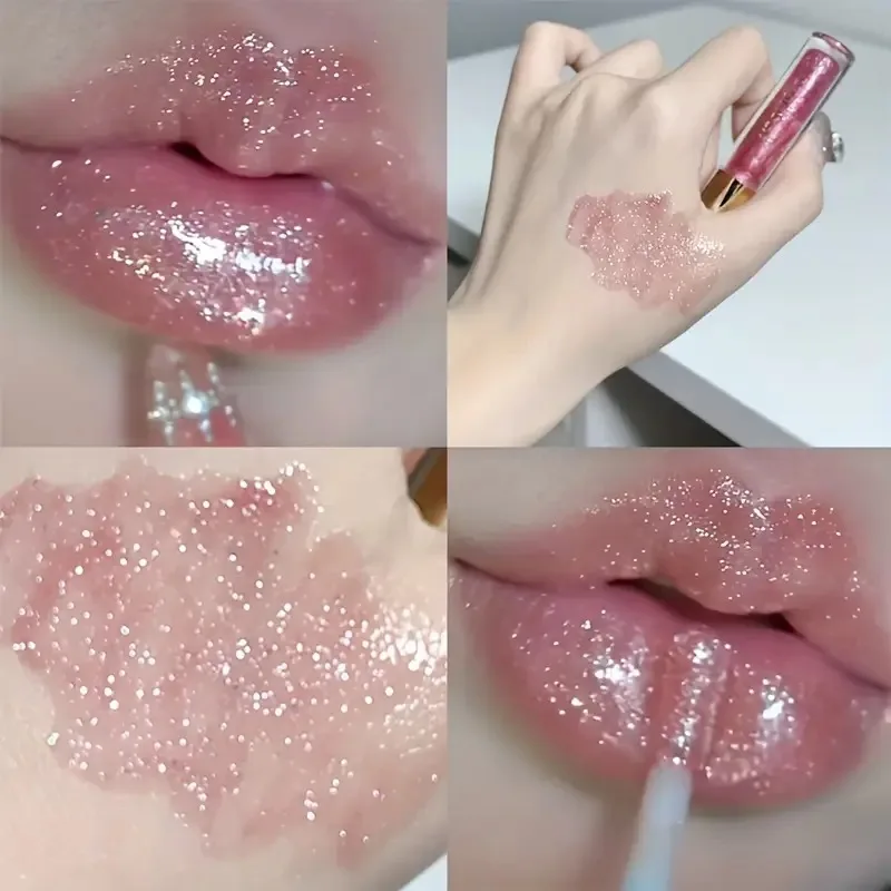 Lucidalabbra metallizzato dorato scintillante, evidenziatore schiarente per il viso con smalto scintillante, gel colorato idratante per tutti i tipi di pelle