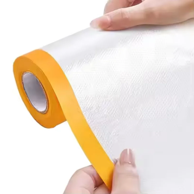Pre‑Taped Masking Film, Painters Plastic Drop Cloth with Masking Tape, Dust‑Proof Paint Shielding Film for Painting, Renovation
