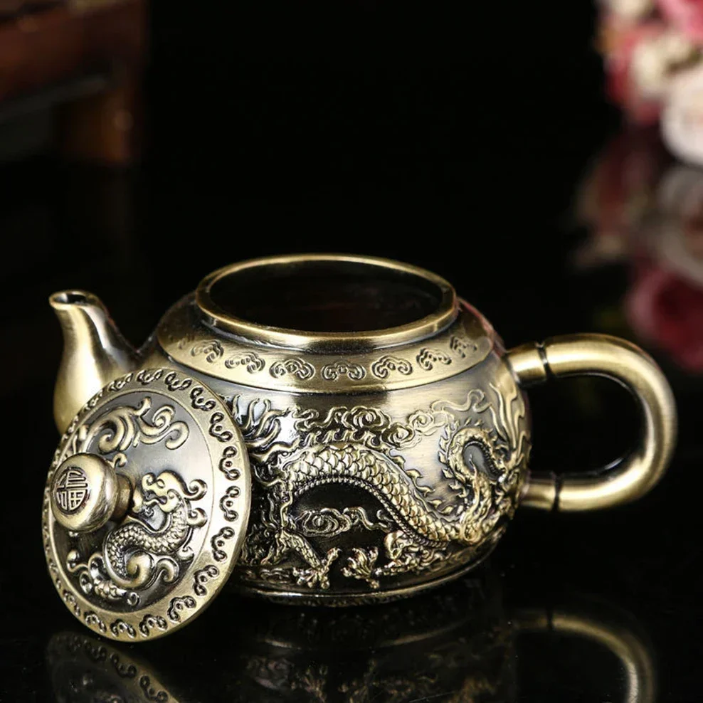 6-Piece Set Bronze Tea  Retro Dragon-Phoenix Teapot Teacup Tray Gift Set European-Style Alloy Tea Set Combination For Home