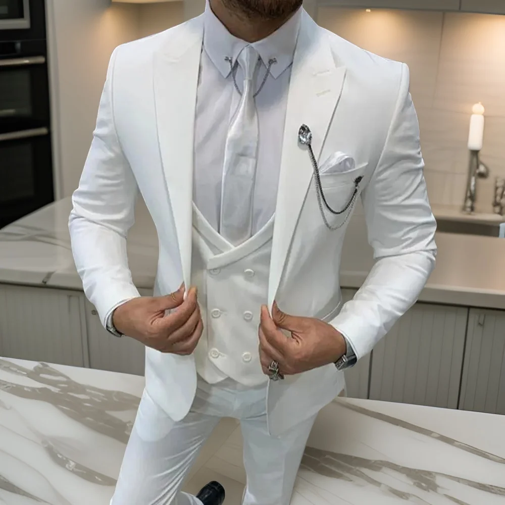 Slim Fit Wedding Suits for Men Italian American Style 3 Pcs Groom Wear Business Peak Lapel Blazer (Jacket + Vest + Pants) 2024