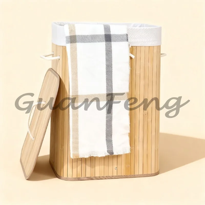 Eco-Friendly Bamboo Knit Laundry Basket, Breathable Woven Clothes Hamper, Large Capacity Storage Bin for Home Laundry Room