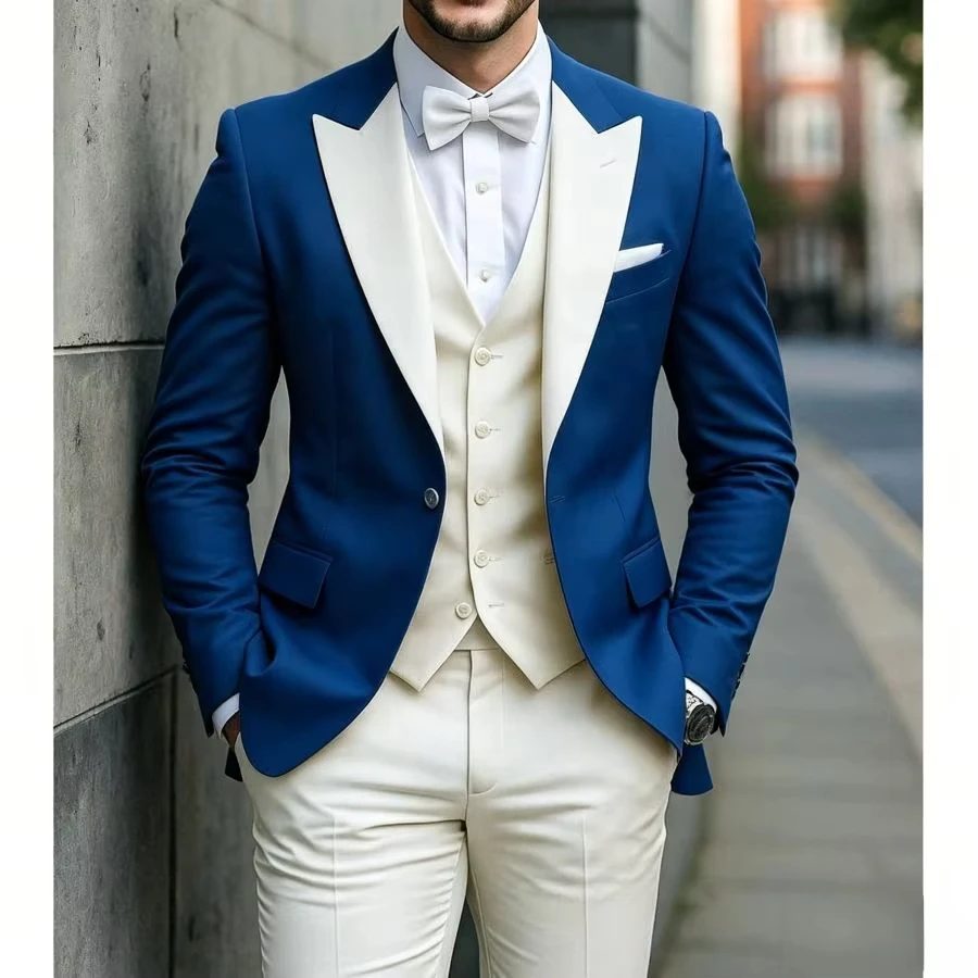 Slim Fit 3 Pieces Suits for Men Wedding Suits for Groom Guest Formal Blazer with Vest Pants Set Classic Business Party Outfit