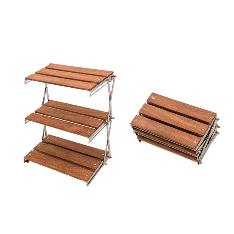 

Outdoor Camping Picnic Portable Multifunctional Folding Three-Layer Sabilli Wood Linglong Shelf