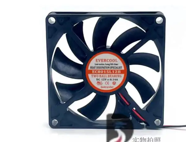 

EVERCOOL EC8015L12B DC 12V 0.14A 80x80x15mm 2-Wire Server Cooling Fan