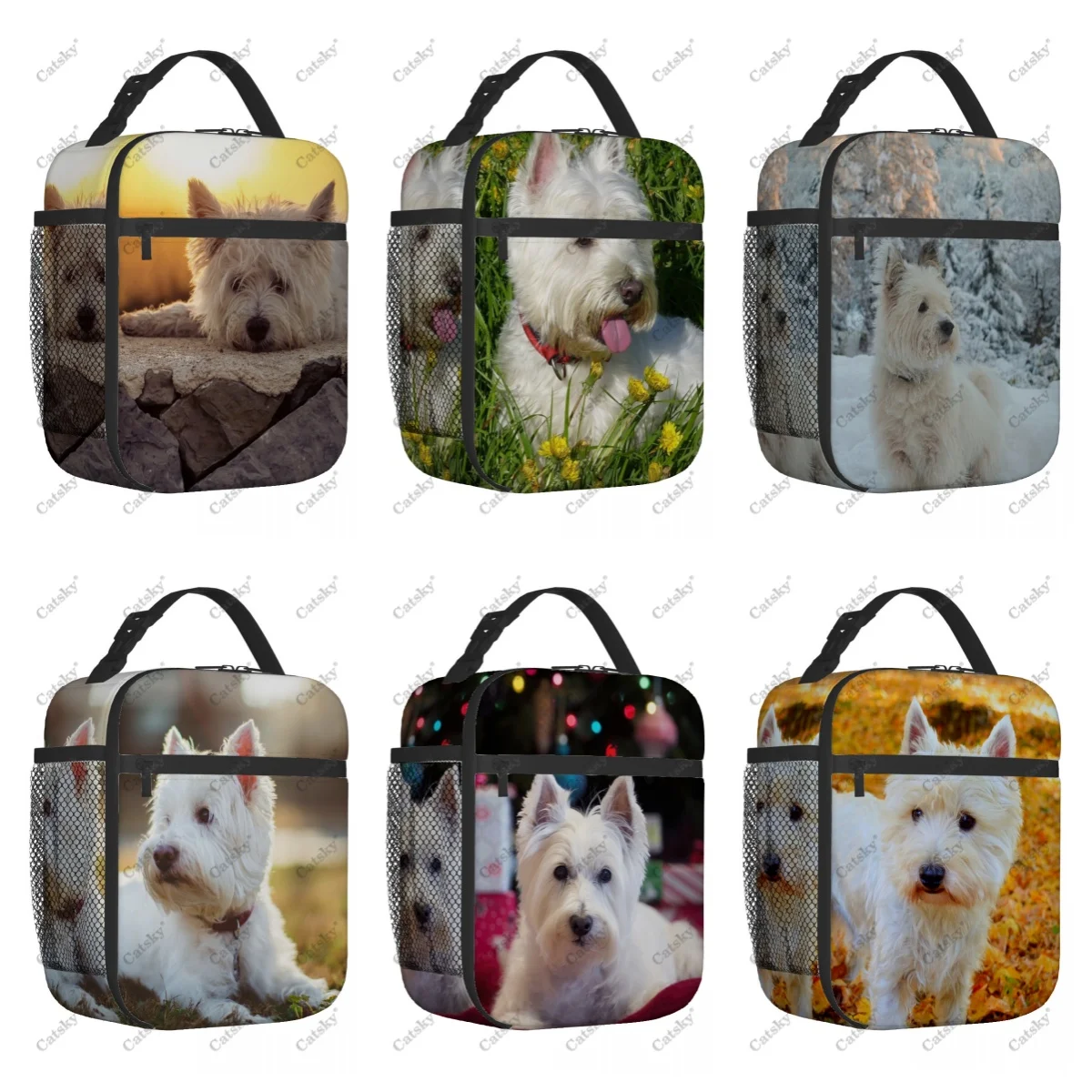 West Highland White Terrier tas jinjing makan siang terisolasi, aluminium foil tebal tahan air bermotif