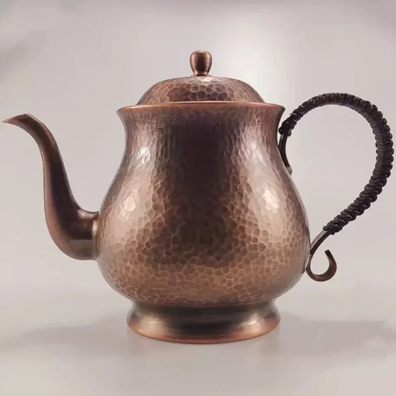 Vintage Pure Copper Coffee Pot,Hammer Texture Weave Handle 1000 ml Heat Resistant Filter Kettle ,Handcrafted Teapot  Friend Gift