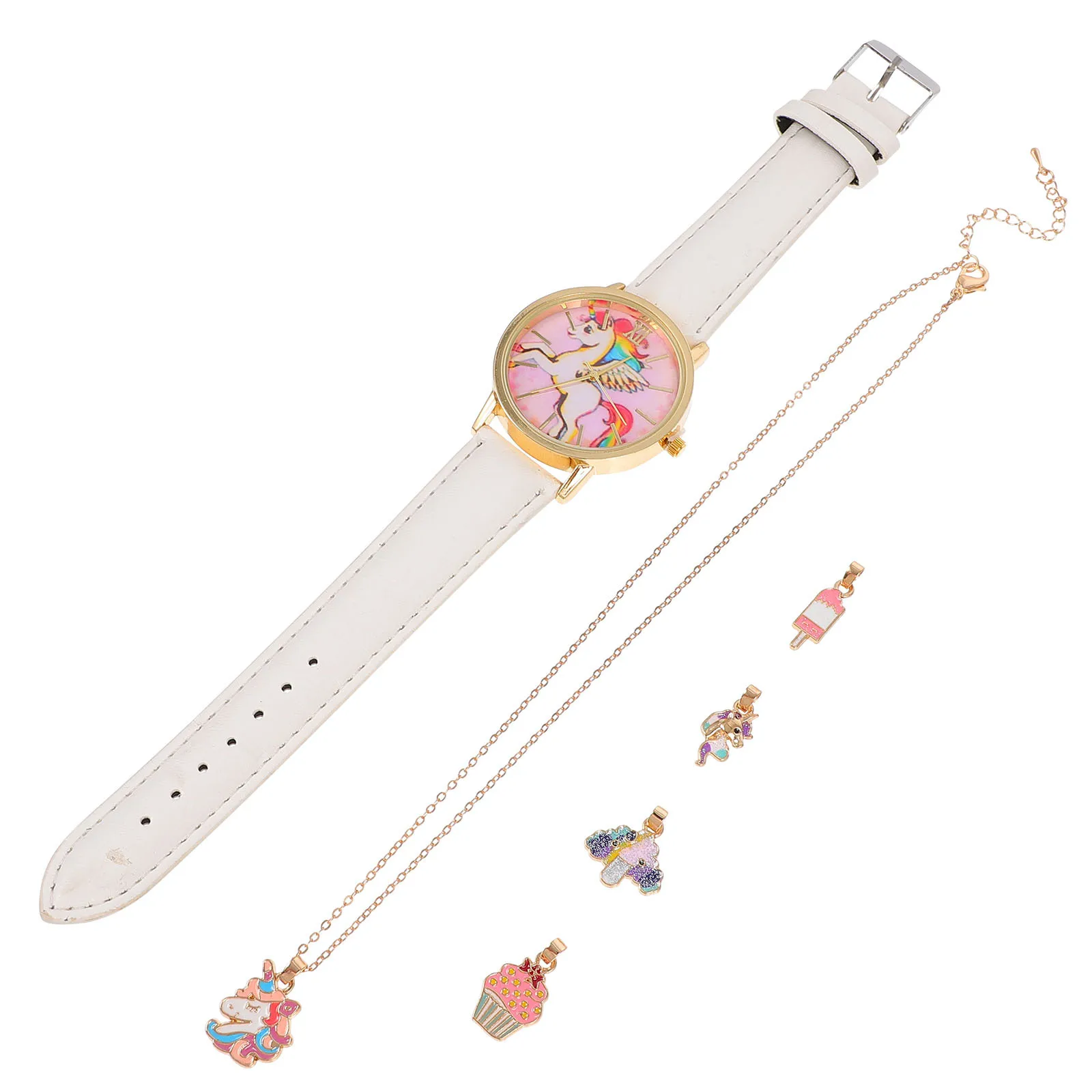 1Set Unicorn Cartoon Quartz Watch Necklace Stylish Comfortable Strap Suitable for Birthday Christmas Holiday Gift