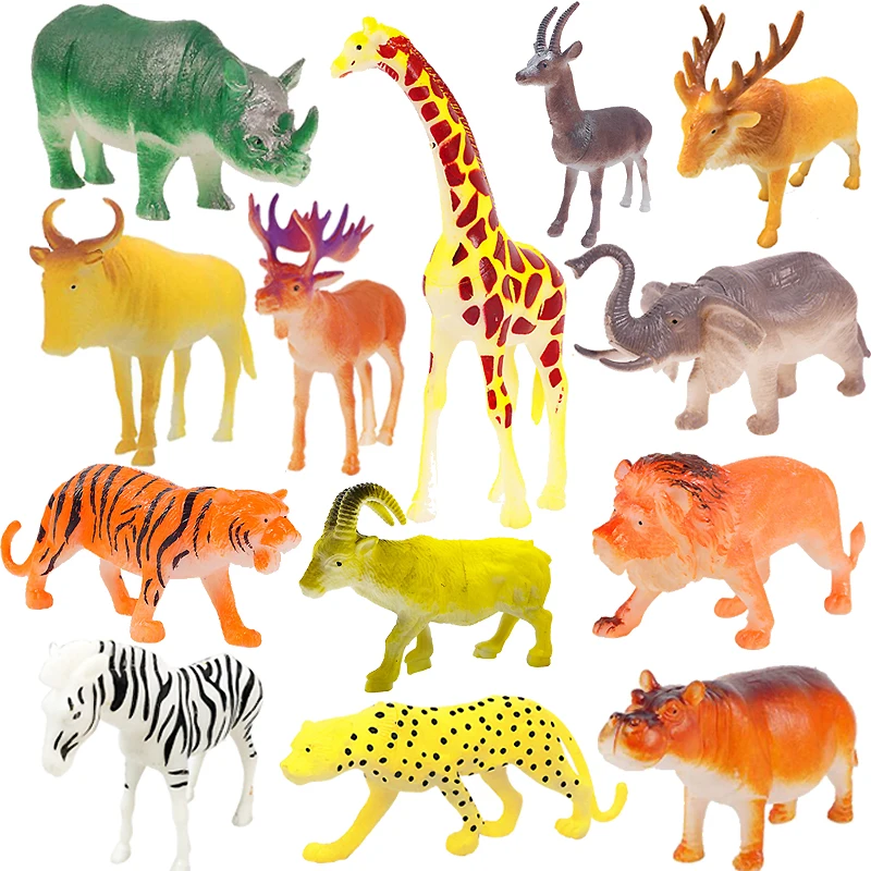 Ensemble de 20 figurines d'animaux de la jungle et du zoo en plastique solide pour l'enseignement en classe