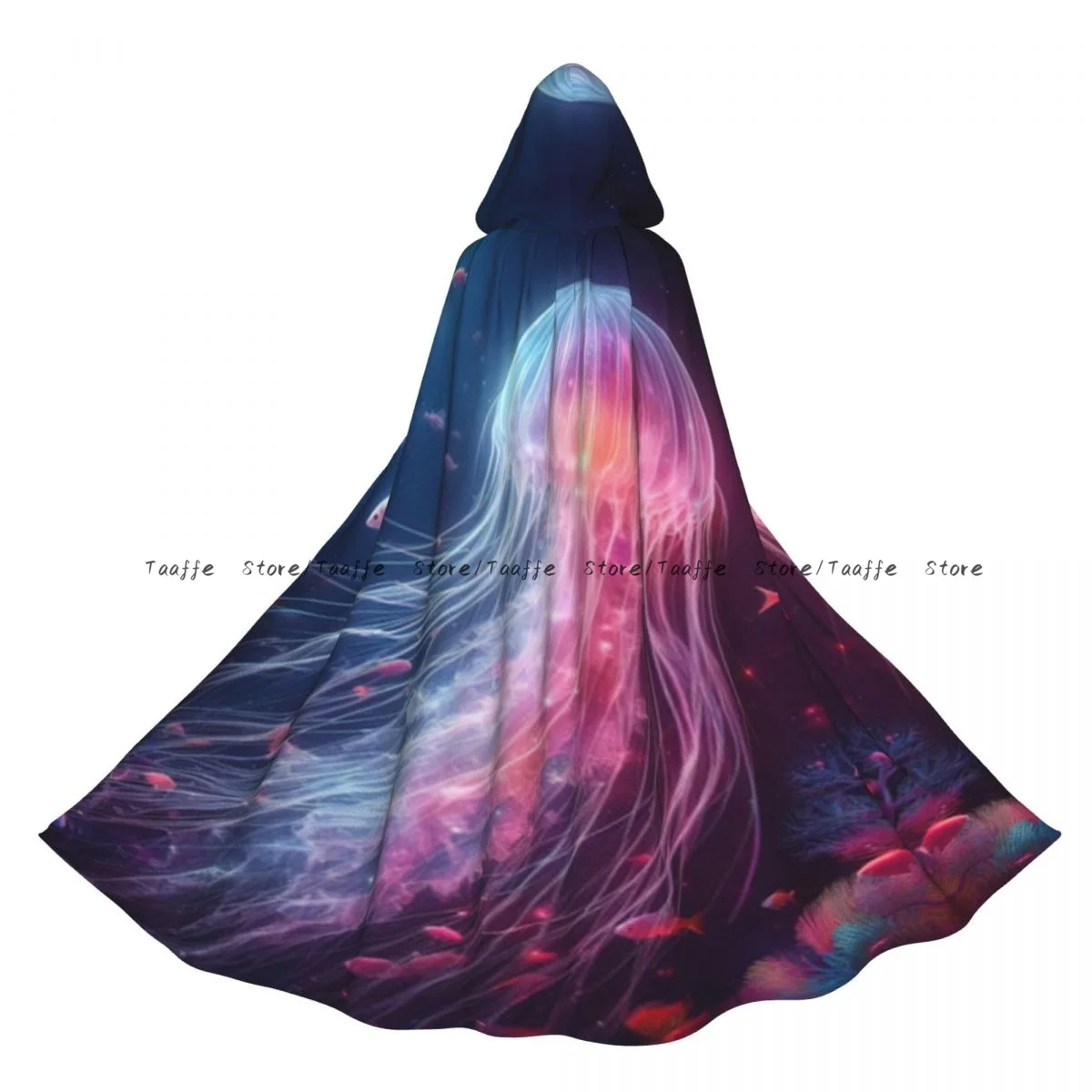 

Медуза в океане, подводный мир, плащ ведьмы с капюшоном, карнавальный костюм на Хэллоуин для взрослых, длинная праздничная накидка