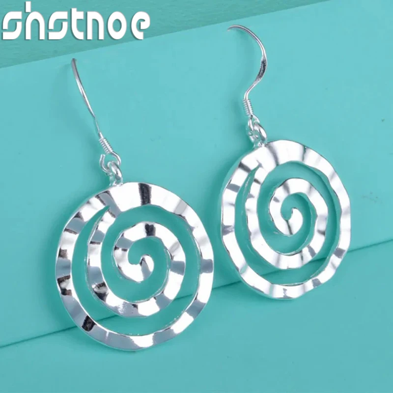 

SHSTONE Fashion 925 Sterling Silver spiral circle Earrings for Women charms fine party wedding Jewelry Christmas Gifts