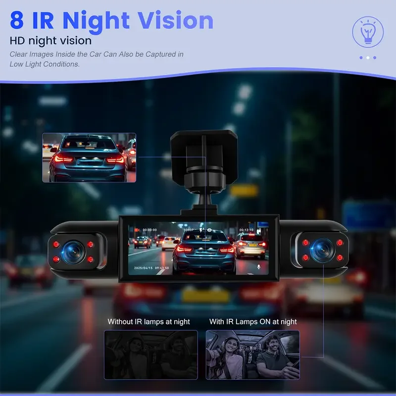 4-Channel 1080P Dash Cam, 4-Way Recording, IR Night Vision, Motion Detection, Full Blind Spot Protection.