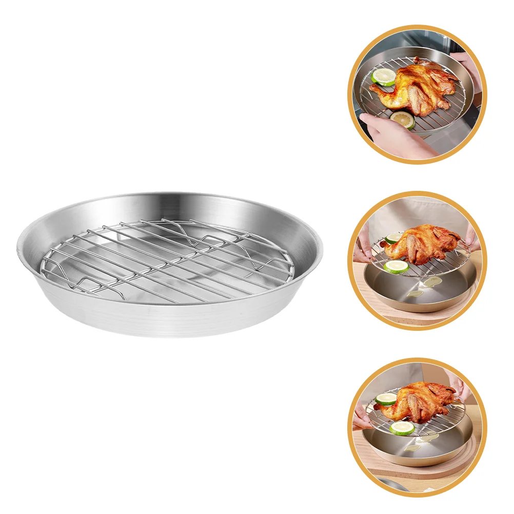 

Camping Grill Grate Pan Saucepans Baking with Rack Bread Non 304 Stainless Steel Food Display Dish