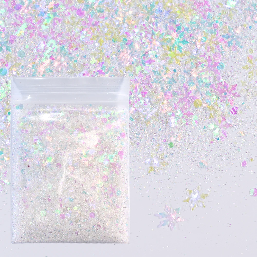 10g/Bag White Crystal Transparent Snowflake Nail Art Glitter Loose Sequins Paillettes Nail Craft Christmas Nail Art Decoration #