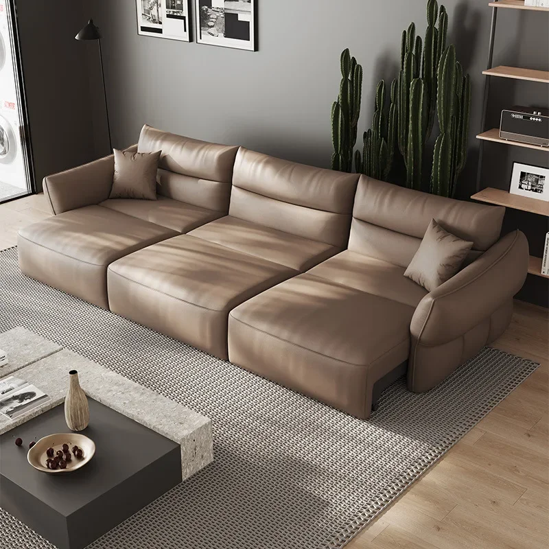 Modern electric leather first layer cowhide multi-functional sofa living room small apartment straight row sofa