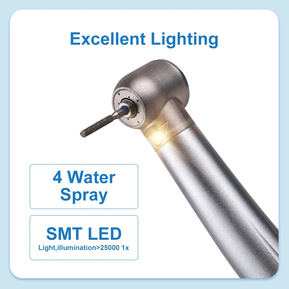 Peça de mão dentária de alta velocidade, led atualizada, quatro pulverizadores de água, gerador eletrônico integrado, cabeça padrão, turbina de ar, ferramentas odontologia