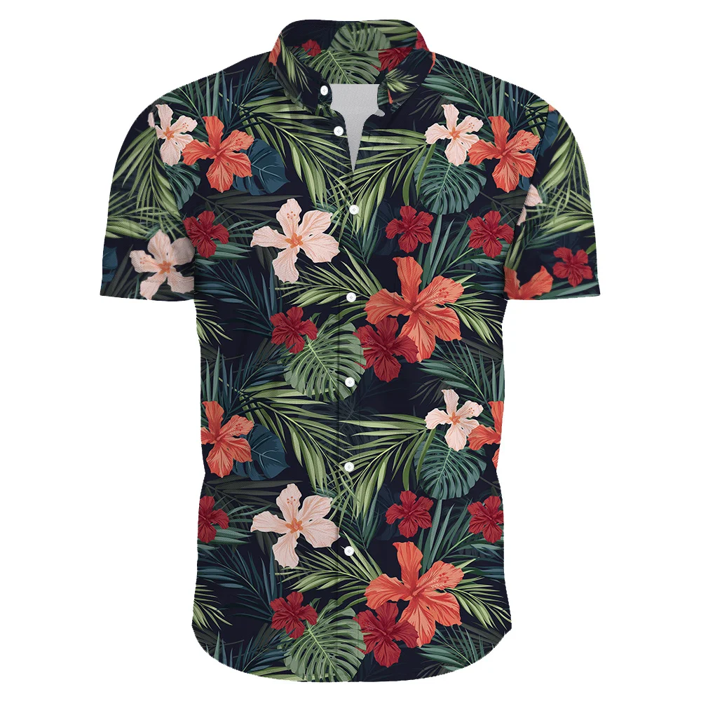 Camisa estampada com flores havaianas masculina, manga curta, moda coreana, trajes casuais, tops grandes, venda floral