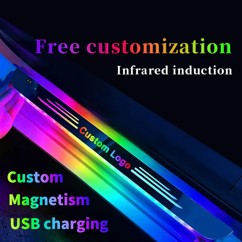 Customized 4PCS car threshold bar LED free wiring welcome atmosphere light intelligent induction magic streamer decorative light