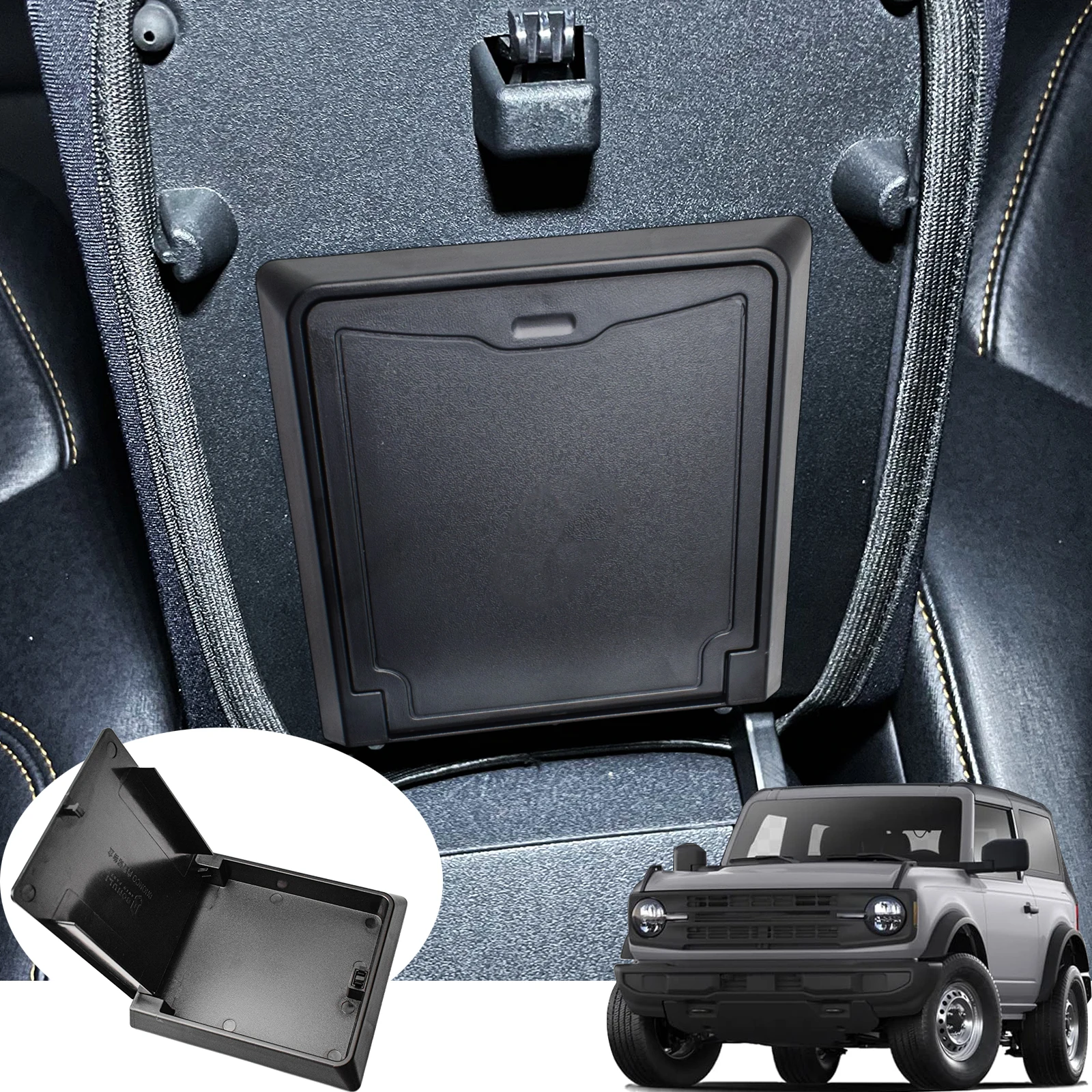 

For Ford Bronco 6th Gen 2021 2022 2023 Armrest Hidden Box Car Storage Organizer Center Console Hidden Storage Box ABS Car Tray