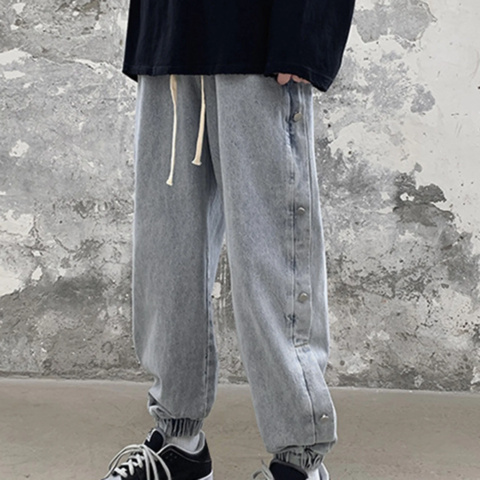 2024 Korean Style Straight-leg Trendy Cropped Jeans Youth Boys Loose-fit Bell Bottoms Casual Versatile Denim Pants