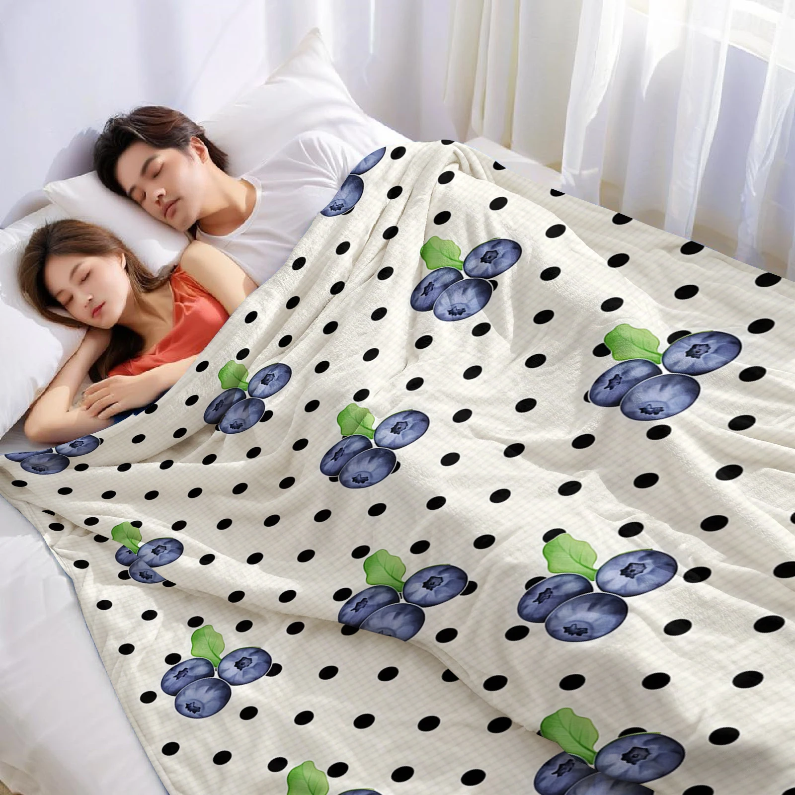 Black Polka Dot Blueberry Ultra Soft Sherpa Fleece Blanket Fluffy Warm Halloween Cozy Throw for Sofa Couch Bedroom All season