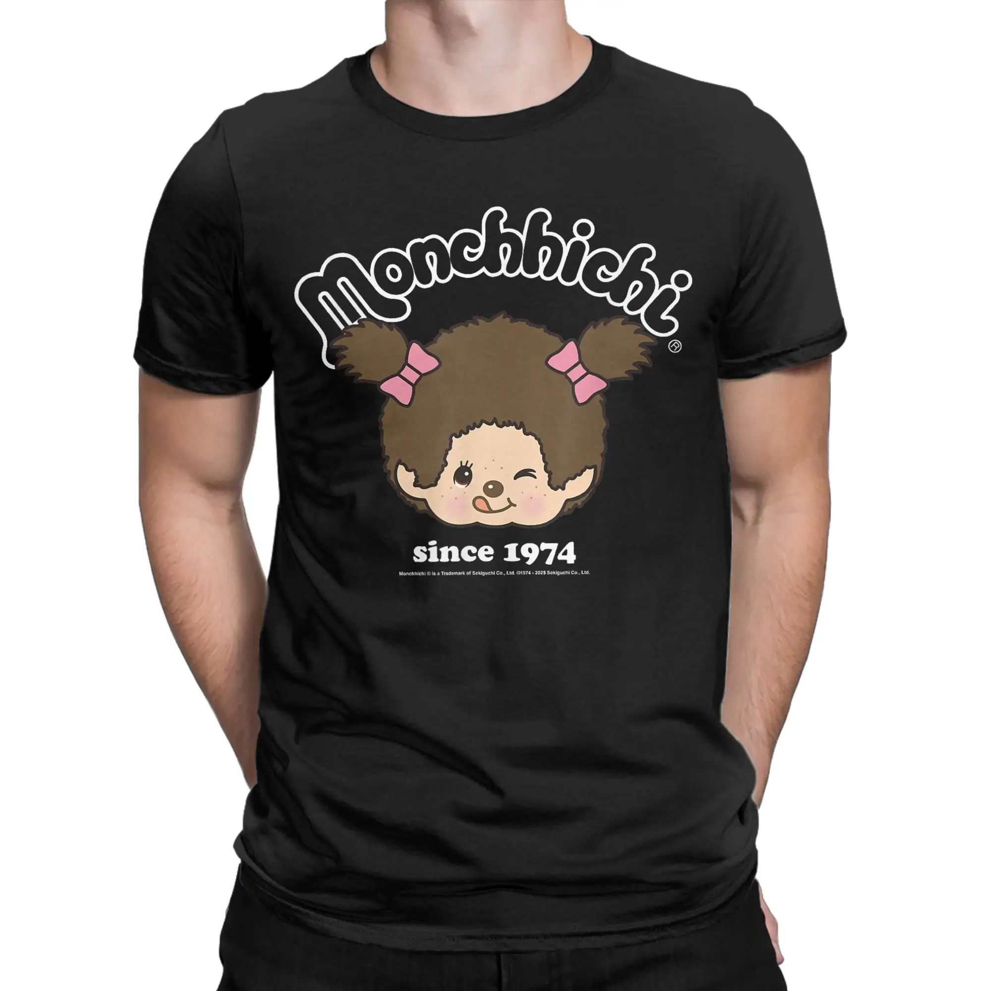Men's Monchhichi Since 1974 Happy Little Fluffy Girl T Shirts  Pure Cotton Clothing Vintage Short Sleeve Crew Neck Tees  T-Shirt