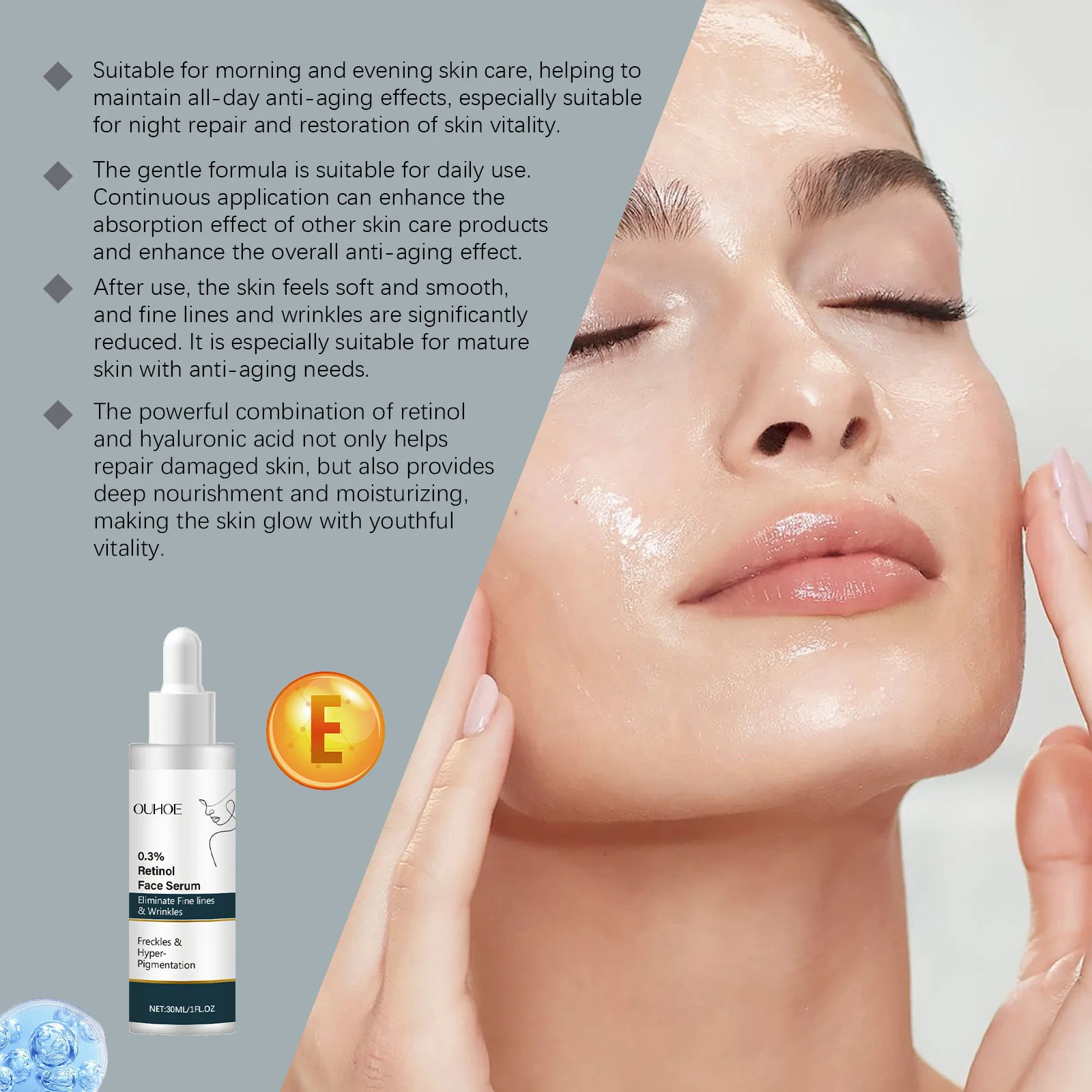 Sérum au rétinol remodelé pour le visage, déformable, hydratant, nourrissant, doux, soin, éclaircissant, peau, hydratant, visage