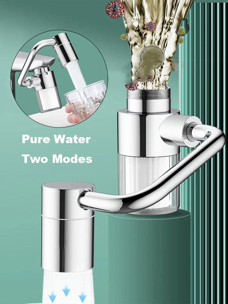 جديد 1440 °   الدورية صنبور معدني موسع تنقية المياه 2 طرق قطب صنبور سبلاش الفوهات الحنفيات تمديد الحنفية مهوية