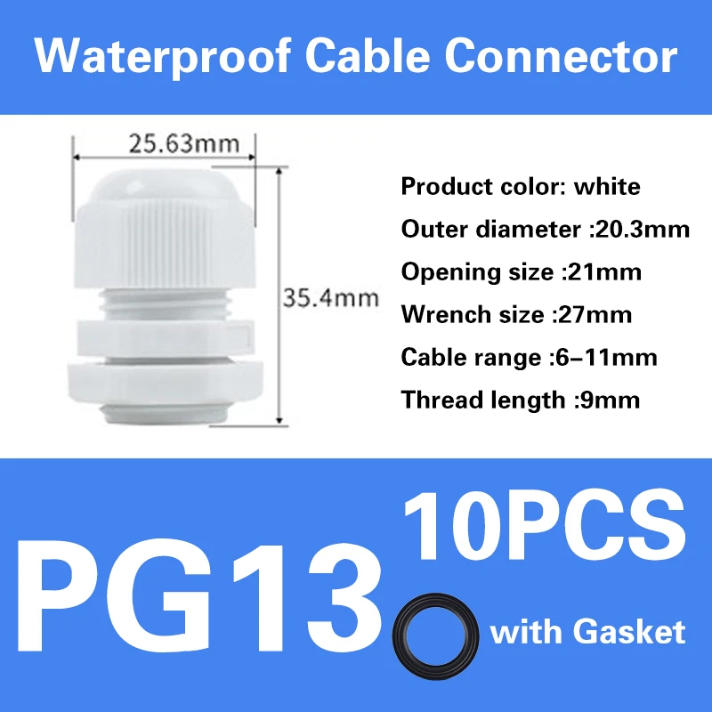 Wasserdichte Kabelverschraubung der PG-Serie, Kabeleinführung, IP68, weiß, schwarz, Nylon-Kunststoff-Stecker, PG7/9/11/16, PG19/21/36/63, PG21/24/25/29