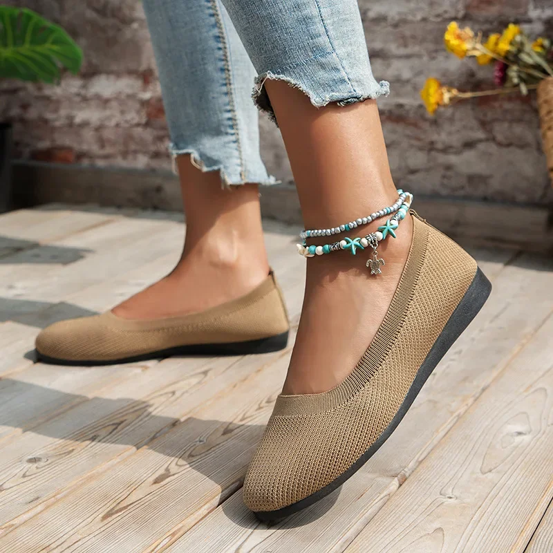 Frühlings-Damenschuhe, neue gestrickte Socken-Sneaker, atmungsaktive Slip-On-Loafer mit runder Zehenpartie, Größe 36-43, leichte Schuhe in Übergröße – Detail 14