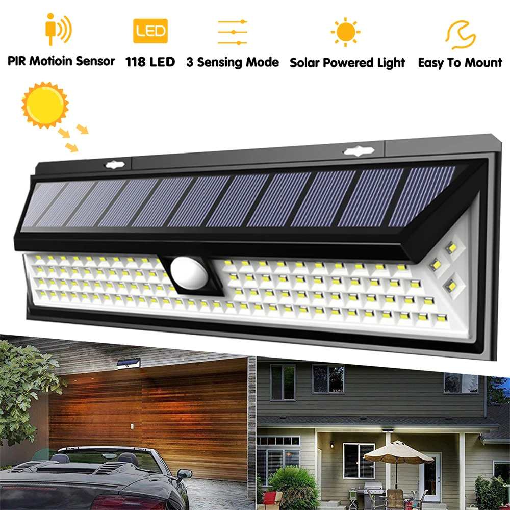 118 lampa solarna LED ścienna czujnik ruchu PIR Lampa bezpieczeństwo zewnętrzne 3modele ogrodowa dziedziniec wodoodporna oświetlenie naścienne Led