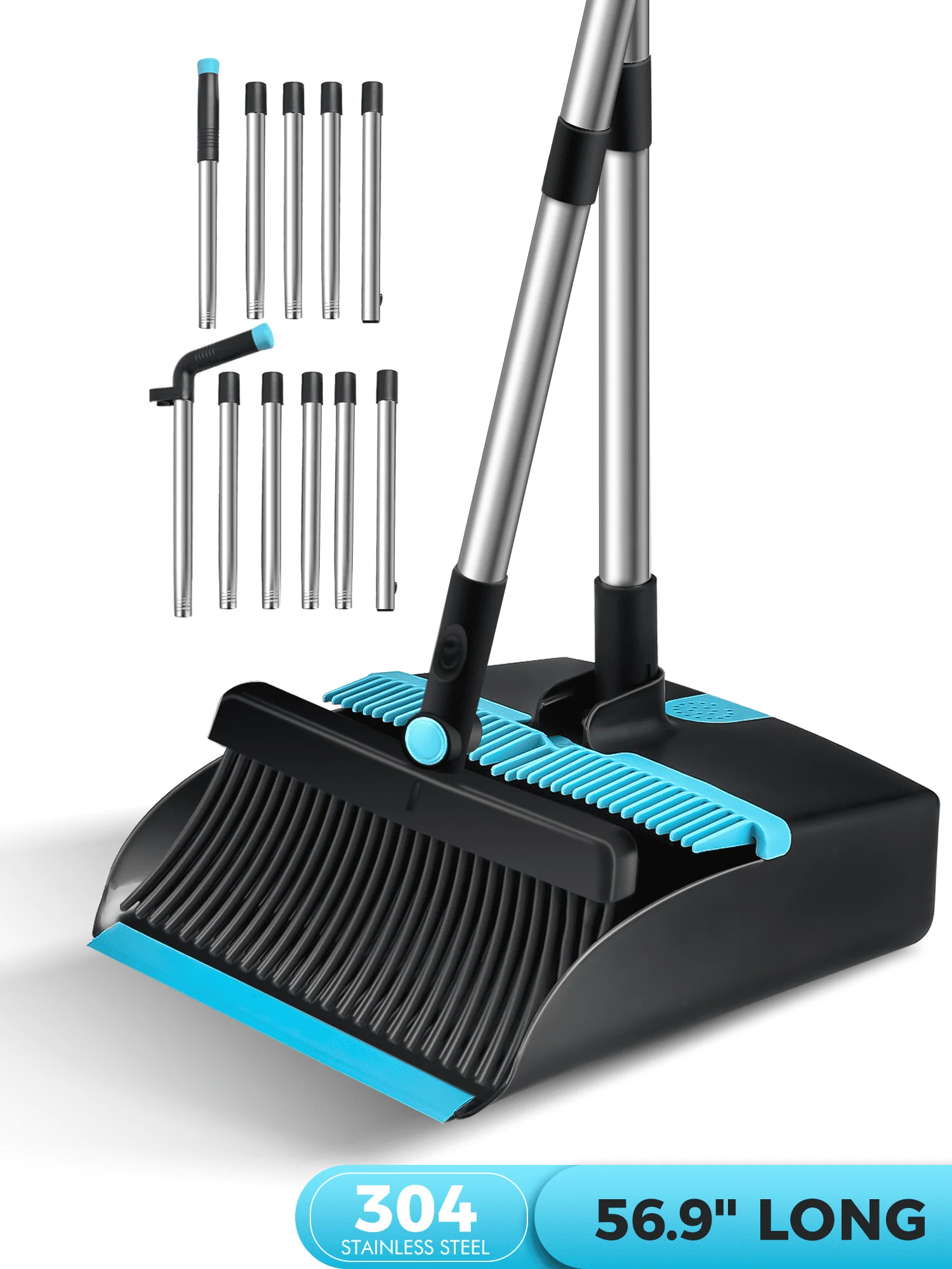 

Broom and Dust Pan Combo Steel Broom and Dustpan Set for Home Dust Pan with 56.9" Long Handle Broom Dustpan Combo